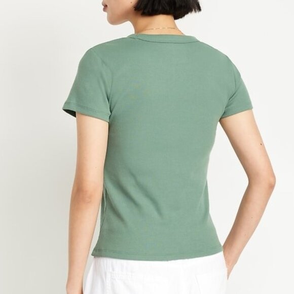 Old Navy Snug Crop T-Shirt Rib Knit Crew Neck Top Tee Herb Green Size Large NEW - Picture 2 of 6